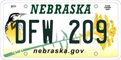 NE license plate DFW209