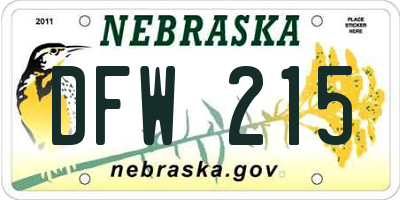 NE license plate DFW215