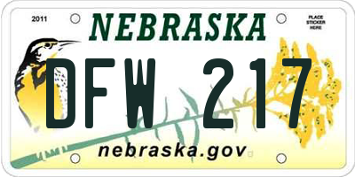 NE license plate DFW217