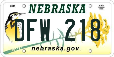 NE license plate DFW218