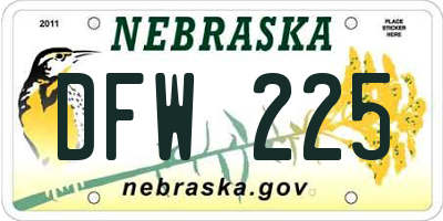 NE license plate DFW225