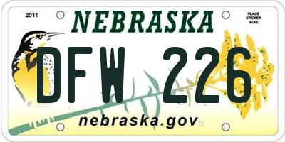 NE license plate DFW226