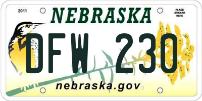 NE license plate DFW230