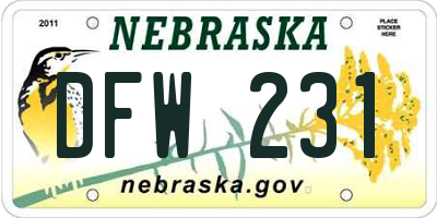 NE license plate DFW231