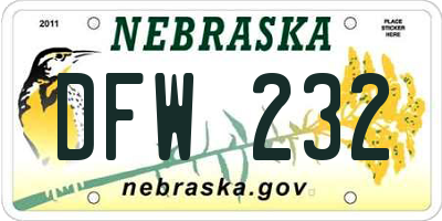 NE license plate DFW232