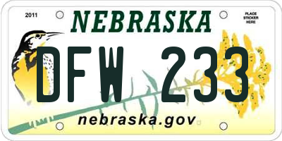 NE license plate DFW233