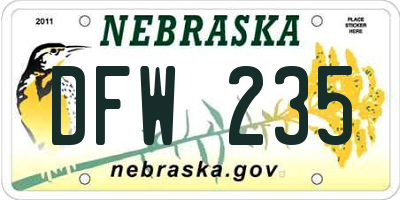 NE license plate DFW235