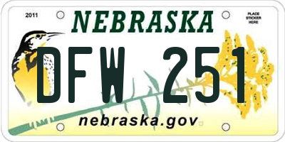 NE license plate DFW251