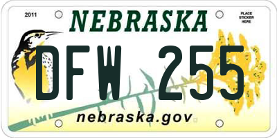 NE license plate DFW255