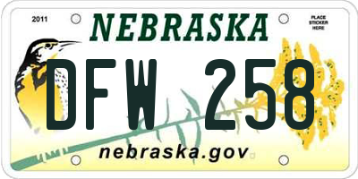 NE license plate DFW258