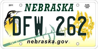 NE license plate DFW262