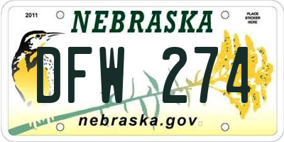 NE license plate DFW274