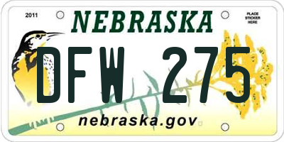 NE license plate DFW275