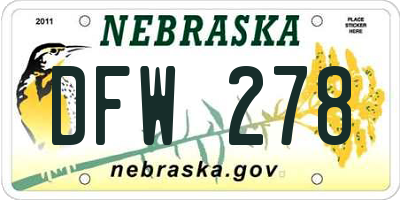 NE license plate DFW278