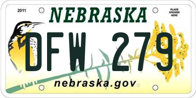 NE license plate DFW279