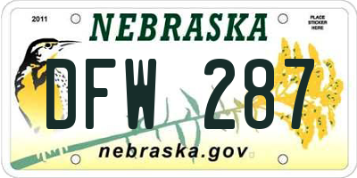 NE license plate DFW287