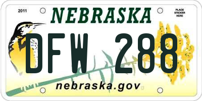 NE license plate DFW288