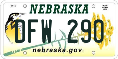 NE license plate DFW290