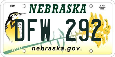 NE license plate DFW292