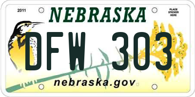 NE license plate DFW303