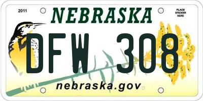 NE license plate DFW308
