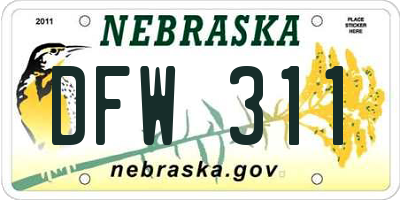 NE license plate DFW311