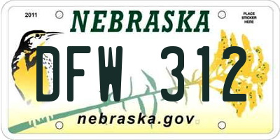 NE license plate DFW312