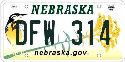 NE license plate DFW314