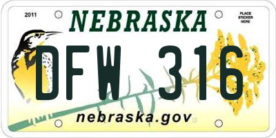 NE license plate DFW316
