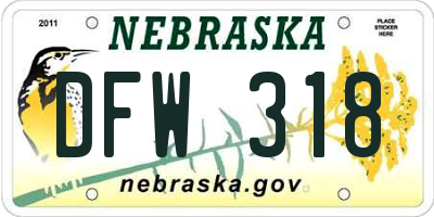 NE license plate DFW318