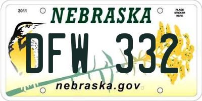 NE license plate DFW332