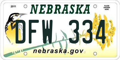 NE license plate DFW334