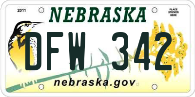 NE license plate DFW342