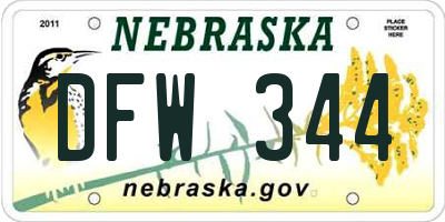 NE license plate DFW344