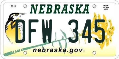 NE license plate DFW345