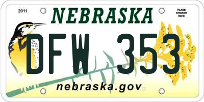 NE license plate DFW353