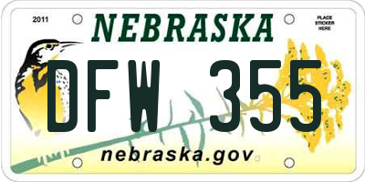 NE license plate DFW355