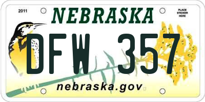 NE license plate DFW357