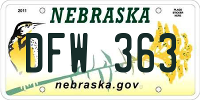 NE license plate DFW363