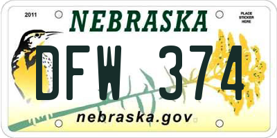 NE license plate DFW374
