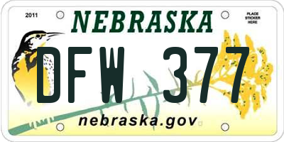 NE license plate DFW377