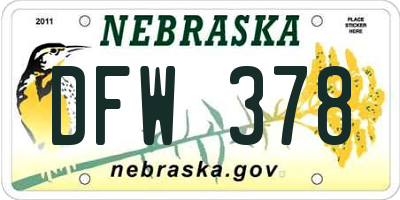 NE license plate DFW378