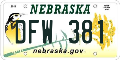 NE license plate DFW381