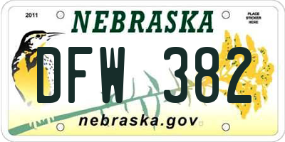 NE license plate DFW382