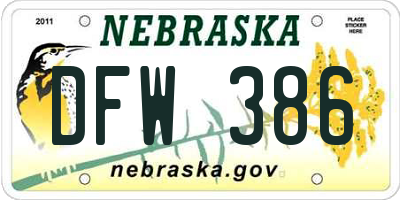 NE license plate DFW386