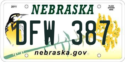 NE license plate DFW387