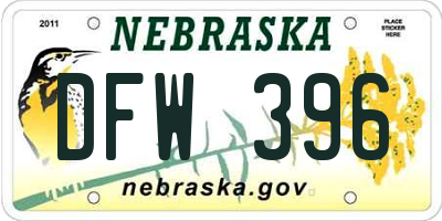 NE license plate DFW396