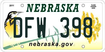 NE license plate DFW398
