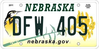 NE license plate DFW405