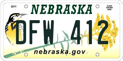 NE license plate DFW412